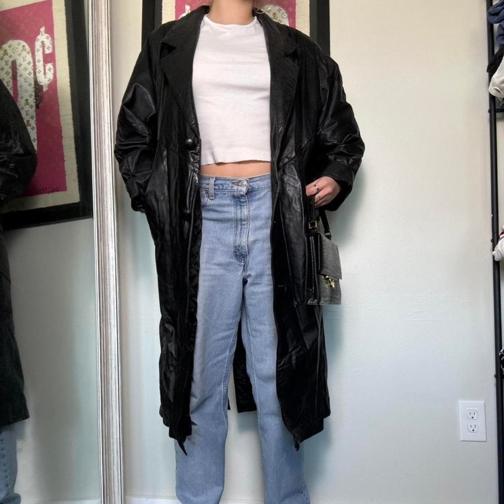 Vintage 90s Leather Trench - Picture 2 of 6